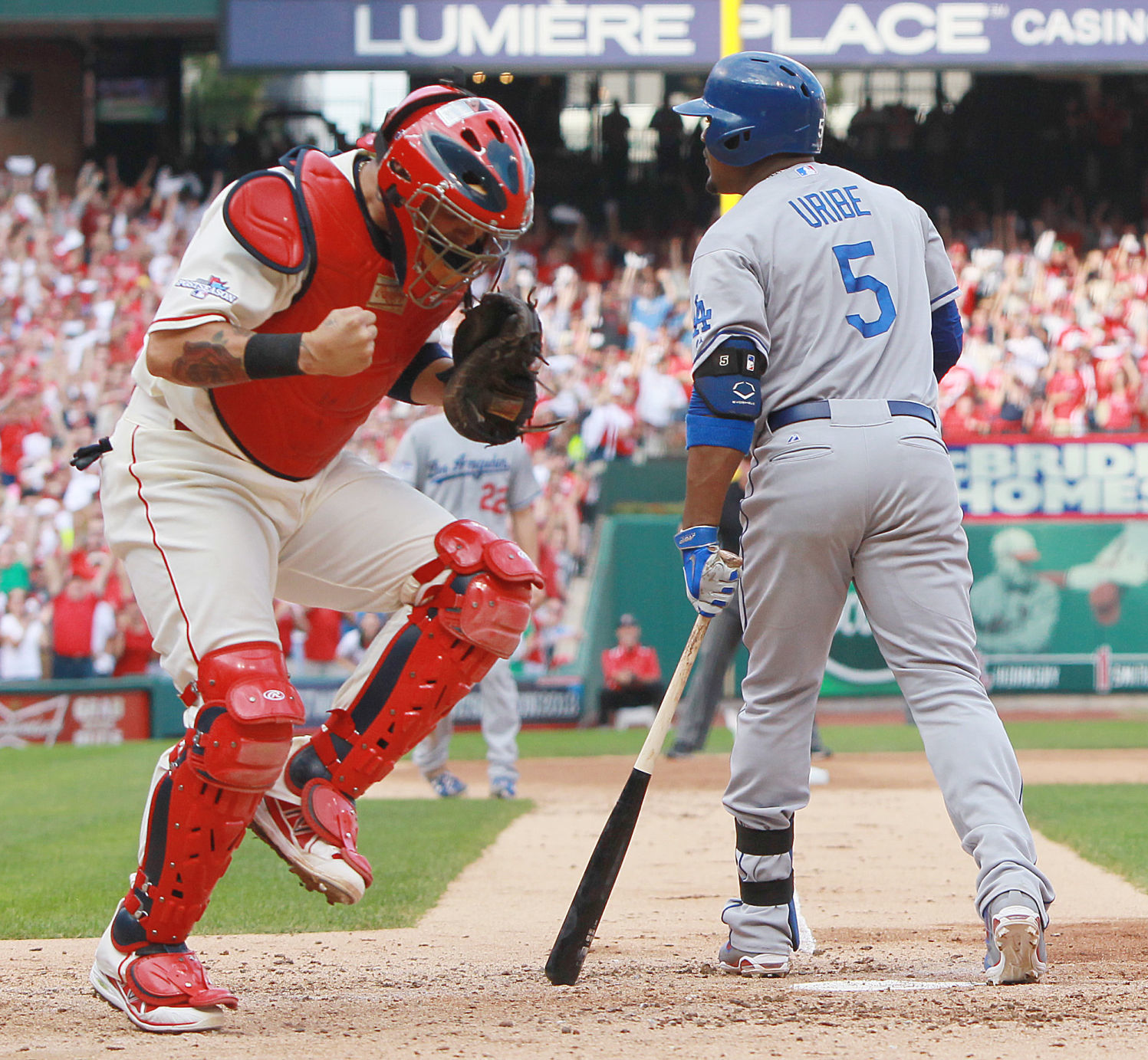 After a strikeout to end a scoring threat, Molina celebrates